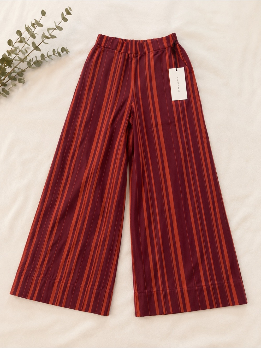 Striped Wide-Leg Pants in Burgundy & Rust - Women's